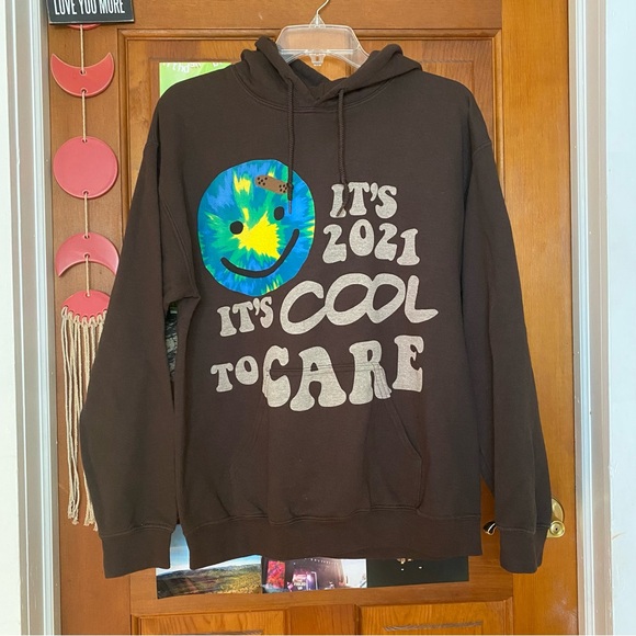 LONELY GHOST Brown Graphic Hoodie with Multicolor Design - Picture 1 of 3